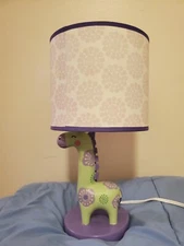 KIDSLINE Jungle Safari Green/Purple HIPPIE GIRAFFE Nursery Lamp w/ Outlet Covers