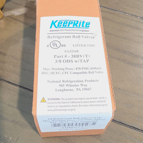 Keeprite Refrigeration Refrigerant Ball Valve 3/8 in ODS w/ TAP Brass/Copper