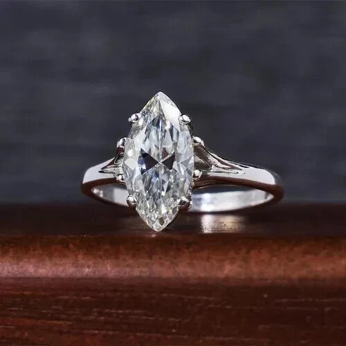 3.25 Ct Certified Marquise Cut White Treated Diamond Solitaire Ring 925 Silver !