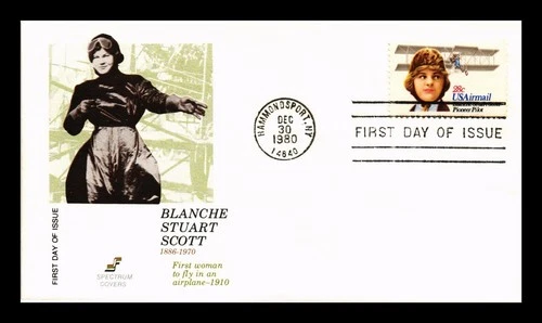 DR JIM STAMPS US COVER BLANCHE STUART SCOTT PIONEER PILOT AIR MAIL FDC SPECTRUM