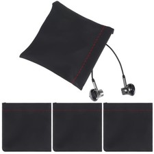 4Pcs PU Leather Earphone Storage Bag, 3.62 3.35in Earphone Pouch Black Portab...
