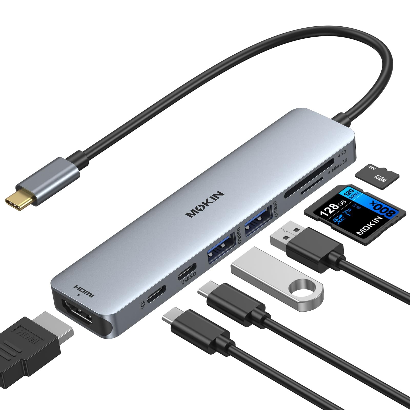 MOKiN USB C Hub for MacBook 7 in 1 USB C adapter 4K HDMI Dongle 100W PD Macbook
