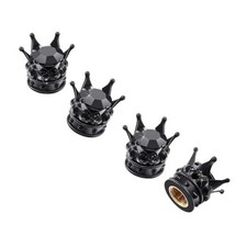 4PCS Crown Tire Valve Stem Caps, Bling Handmade Crystal Car Wheel Tire Black