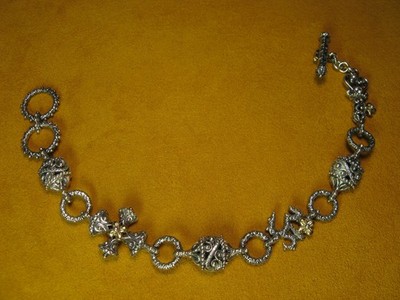 BARBARA BIXBY STORYTELLER CHARM BRACELET CROSS OM KEY BEAD 18K SS FLOWER Toggle