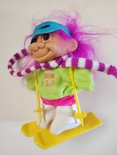 Russ Troll Doll 5" Vintage Born To Ski Ski's Poles Pink Hair Brown Eyes