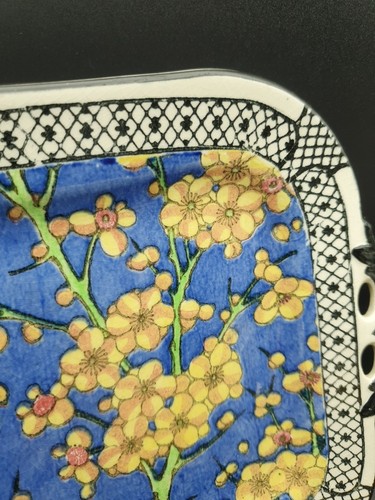 Schöne Royal Doulton Keramik blau gelb Prunus Servier Sandwich Platte 13" - Bild 5 von 7