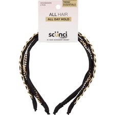 Scunci 2 Pcs Headbands All Day Hold Black Stylish Gold Chain for All Hair Types