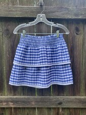 Cat Jack Girls Pull-On Gingham Skirt Blue White Size L 10/12 Tiered