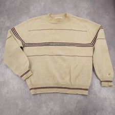 Vintage Maxam USA Made Striped Crewneck Knit Sweater XL Cream Red Navy