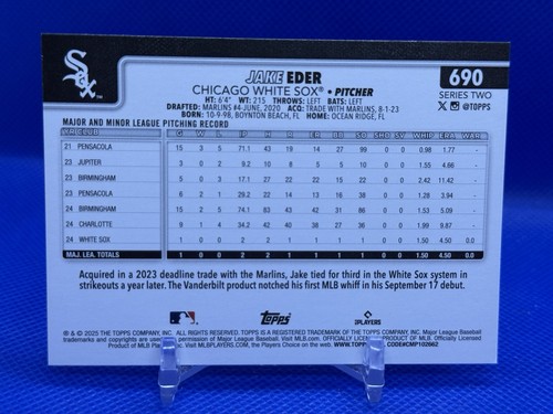 Jake Eder 2025 Topps Series 2 - #690 Diamante Foil (RC) Chicago White Sox ROOKIE - Picture 6 of 6