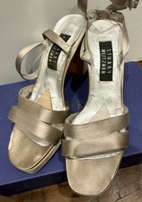 Stuart Weitzman Platform Heel Orderly White Satin SZ 8 Vintage