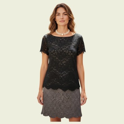 Marc Cain Damen Kleid schwarz Spitze & Wolle Flügelärmel UK 10 US 6 EU 38