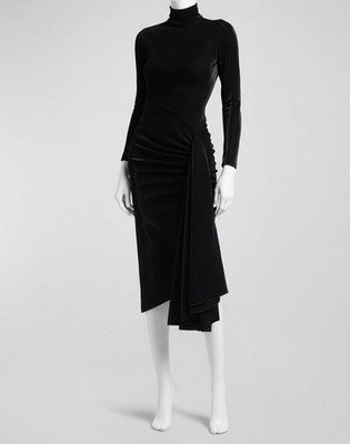 Giorgio Armani Women's Black Metallic Iridescent Draped Turtleneck Dress Size 38