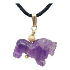 Amethyst Lion Pendant Necklace  Semi Precious Stone Jewelry  14k gf Pendant