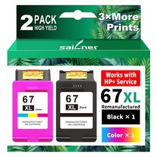 67XL Ink Cartridges Black/Color Combo Pack Replacement for HP Ink 67 HP67XL High