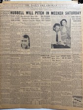 1933 CARL HUBBELL PITCHING IN MEEKER,OKLA. (2) NEWSPAPER PAGES FREE SHIPPING