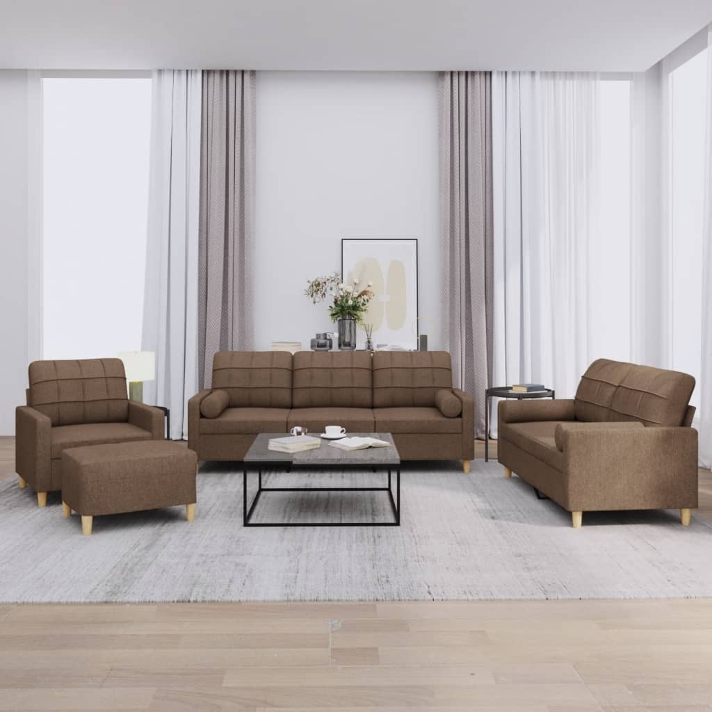 VidaXL Set di Divani 4 pz con Cuscini Marrone in Tessuto
