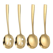 Stainless Steel Large Serving Spoons Utensils Set, Gold, 4Pcs, for Public
