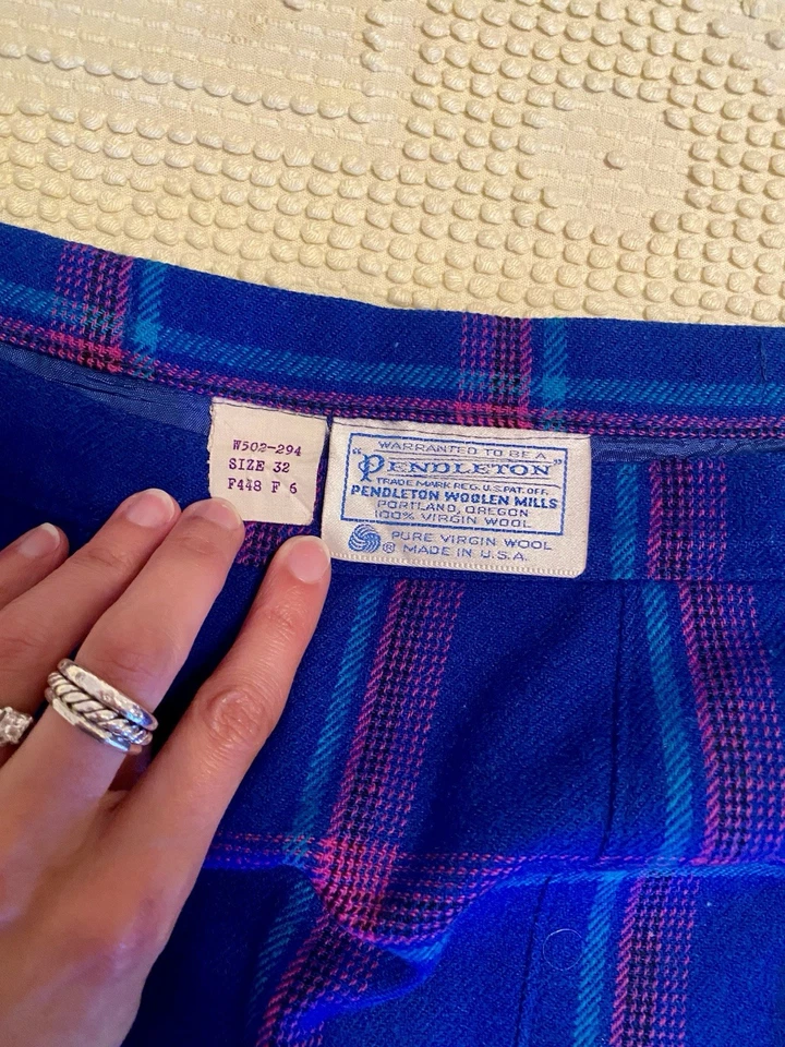 Falda Vintage Pendleton Lana Mills Cuadros Azul y Rosa Hecha en EE. UU. Talla 12 L Foto 2 de 3