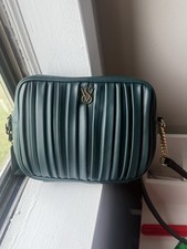 Victoria's Secret Dark Green Pleated Quilted Shoulder Bag Gold Chain Strap Logo