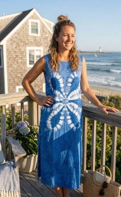Handmade Tie Dye Dress Casual Summer Beach Boho Sundress for Women Loose Medium