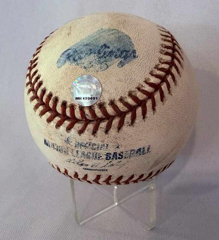 Pirates Vs Rangers MLB GAME USED Baseball Hologram COA 2004 Soriano Teixera ++