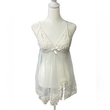 Frederick's Of Hollywood Babydoll Nightie Sheer White Bridal Coquette Medium