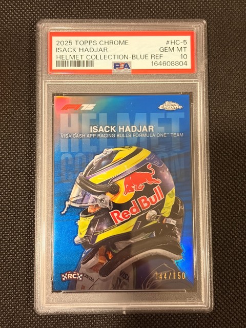 2025 Topps Chrome Isack Hadjar Helmet Collection Blue /150 PSA 10 HC-5