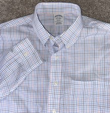Brooks Brothers Regent Non Iron Blue Plaid Shirt American Supima Cotton Men L 16