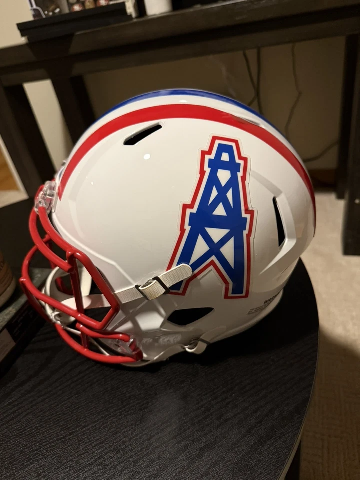 Oilers Warren Moon "HOF 06" 签名 81-98 TB 全尺寸速度代表头盔 — 第 3/4 张图片