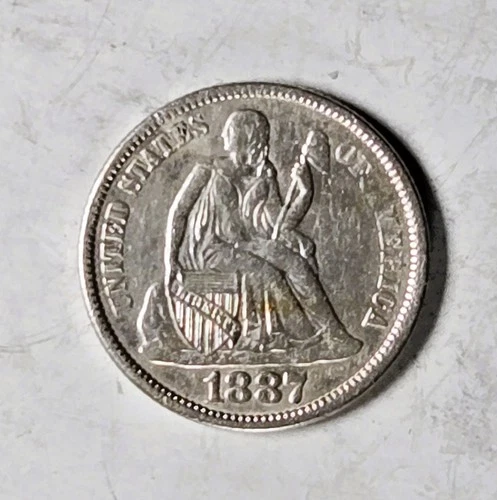 1887 Liberty Seated Dime 10C - XF/AU EXAMPLE COIN - Scratches on Reverse