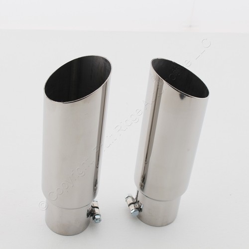 PAIR Gibson #500372 3.5" Polished T304 Stainless Round Angle Cut Exhaust Tips - Picture 3 of 5