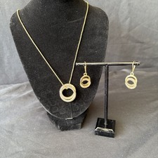 Necklace and Earring Set - Gold Tone w/Double Circles - Unbranded