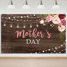 Mother's Day Backdrop Banner Thanks Mother Mom's Day Party Banner Rustic Wood Fl