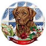 Chesapeake Bay Retriever Red Dog Porcelain Ornament 'Santa. I Can Explain '