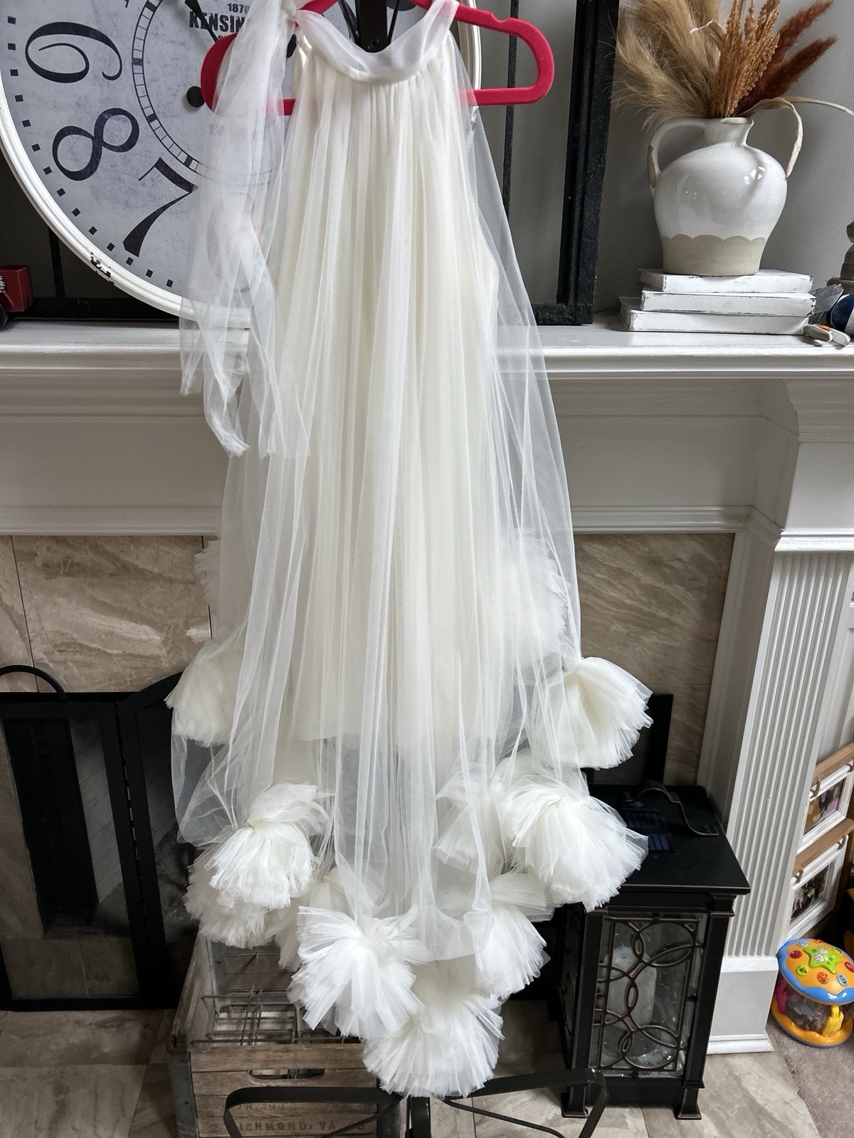 PORCA girls petticoat tulle ruffle pompon dress - bright white - size 8