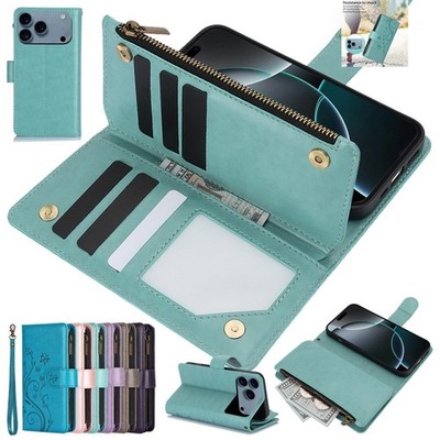 Leather Flip Case Zipper Wallet Cover For iPhone 17e Pro Max 16 15 14 13 12 11