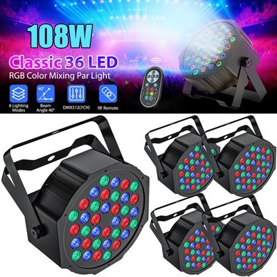 UKING 8PCS 108W 36LED RGB Par Can Stage Light DMX DJ Disco Uplighter Lighting