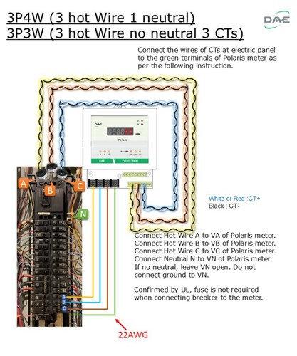 DAE P256-1500 KIT, UL 1500A kWh meter, 3Phase, 277/480V, RS485, 3 Split CTs - Picture 5 of 6