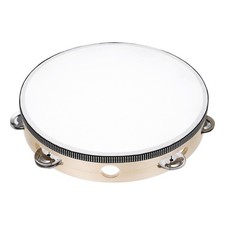 1 Pcs Tambourine Drum 10 Inch Hand Held Tambourine for Adults, Wood Color