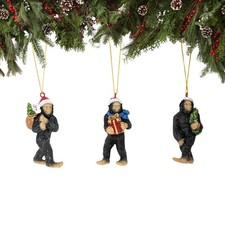 Bigfoot Christmas Ornaments   3-Piece Resin Sasquatch with Santa Hat Holding ...