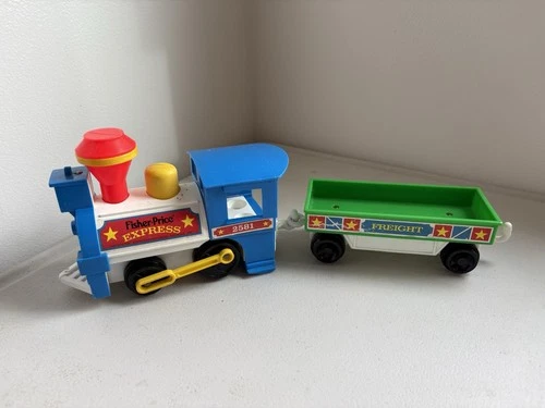 Vintage Fisher Price 2581 Little People Express Train with Freight Car