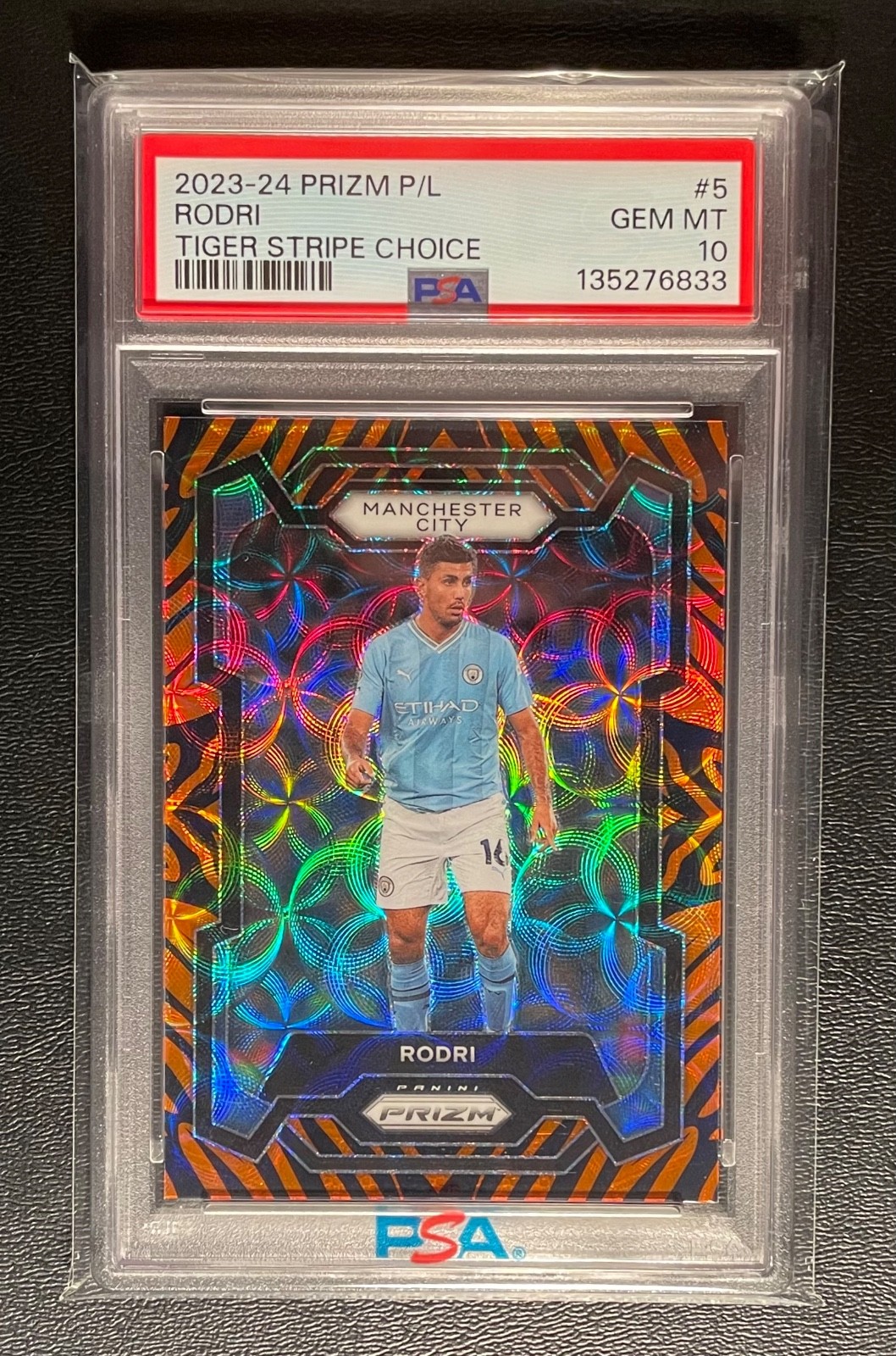 2023-24 Prizm P/L #5 Rodri Tiger Stripe Choice PSA 10 GEM MT SICK! World Cup!
