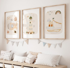 Neutral Ocean Nursery Wall Art Prints, Set of 3, Gender Neutral, Unframed