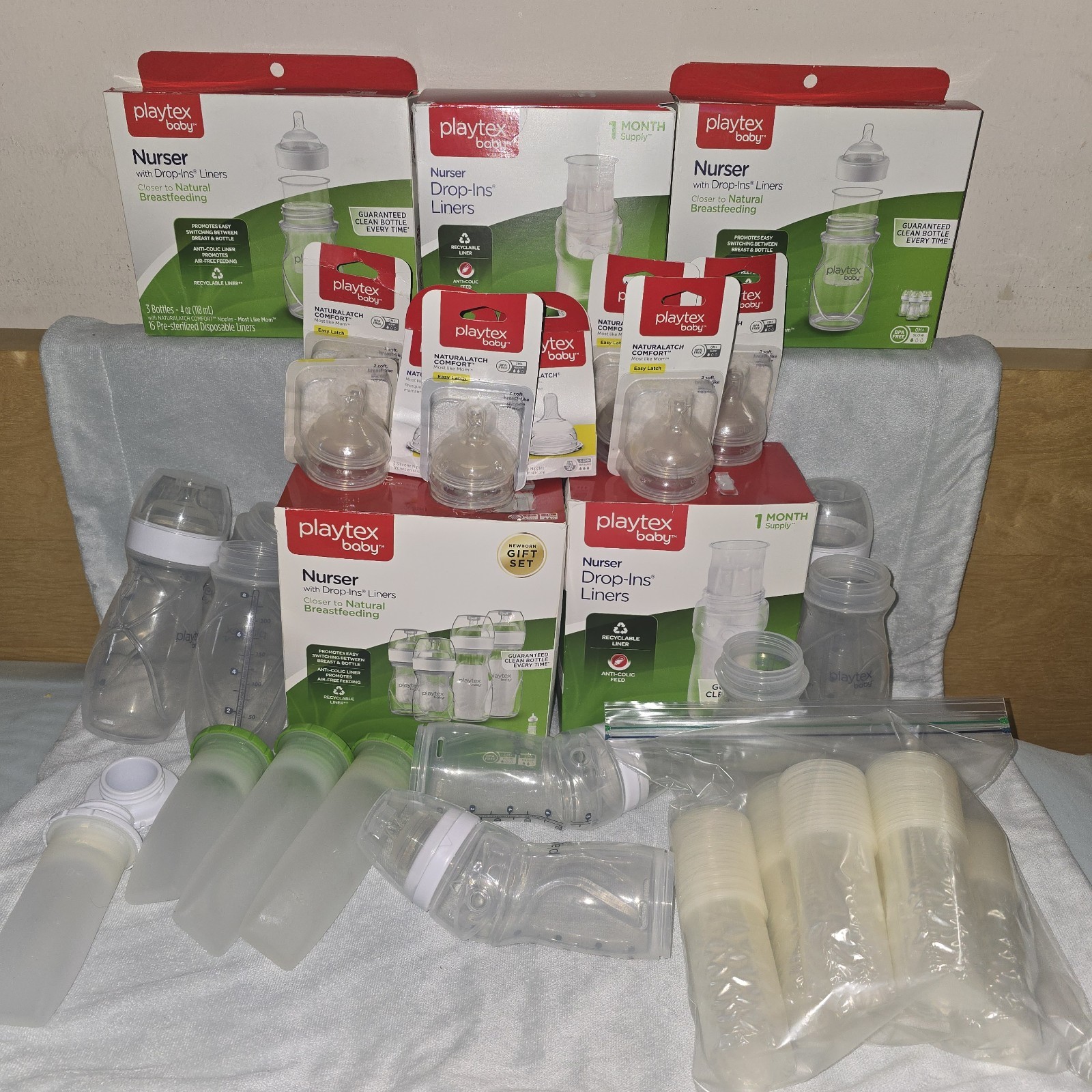 PLAYTEX Baby Drop-ins Lot - 4 & 8 Oz Nurser Bottles, Refill 