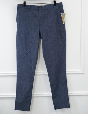 Men Burberry Pants Linen Soho Trousers Steel Blue Size US38 W34 L32
