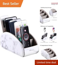 Leather Remote Organizer with 5 Compartments Nightstand Desk Storage Box
