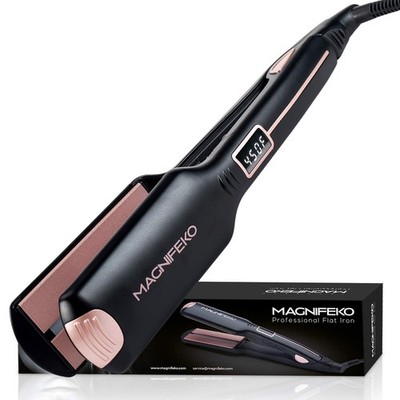 Professional Flat Iron Hair Straightener Wide Plate & Digital Display - Dual ...