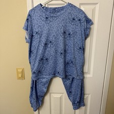Disney Stitch Blue All Over Print Pajama Set Girls Size XL 16-18