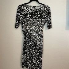 Talbots Animal Print Faux Wrap Jersey Dress Black Cream Tan Sz 4